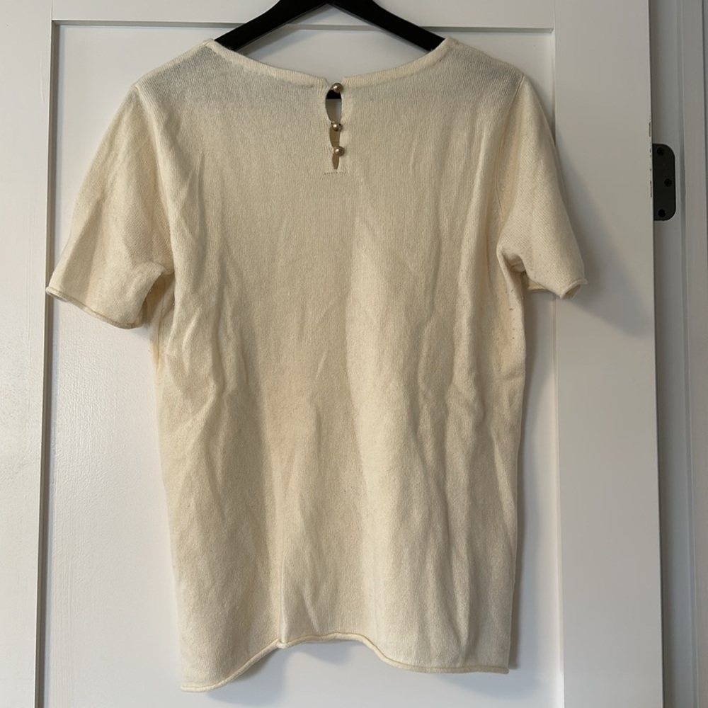 100% Cashmere Short Sleeve Sweater Cream - Picture 2 of 2